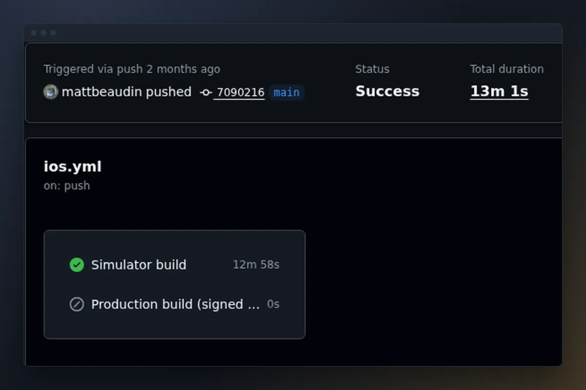 Passing iOS workflow run in GitHub Actions with the simulator build job
