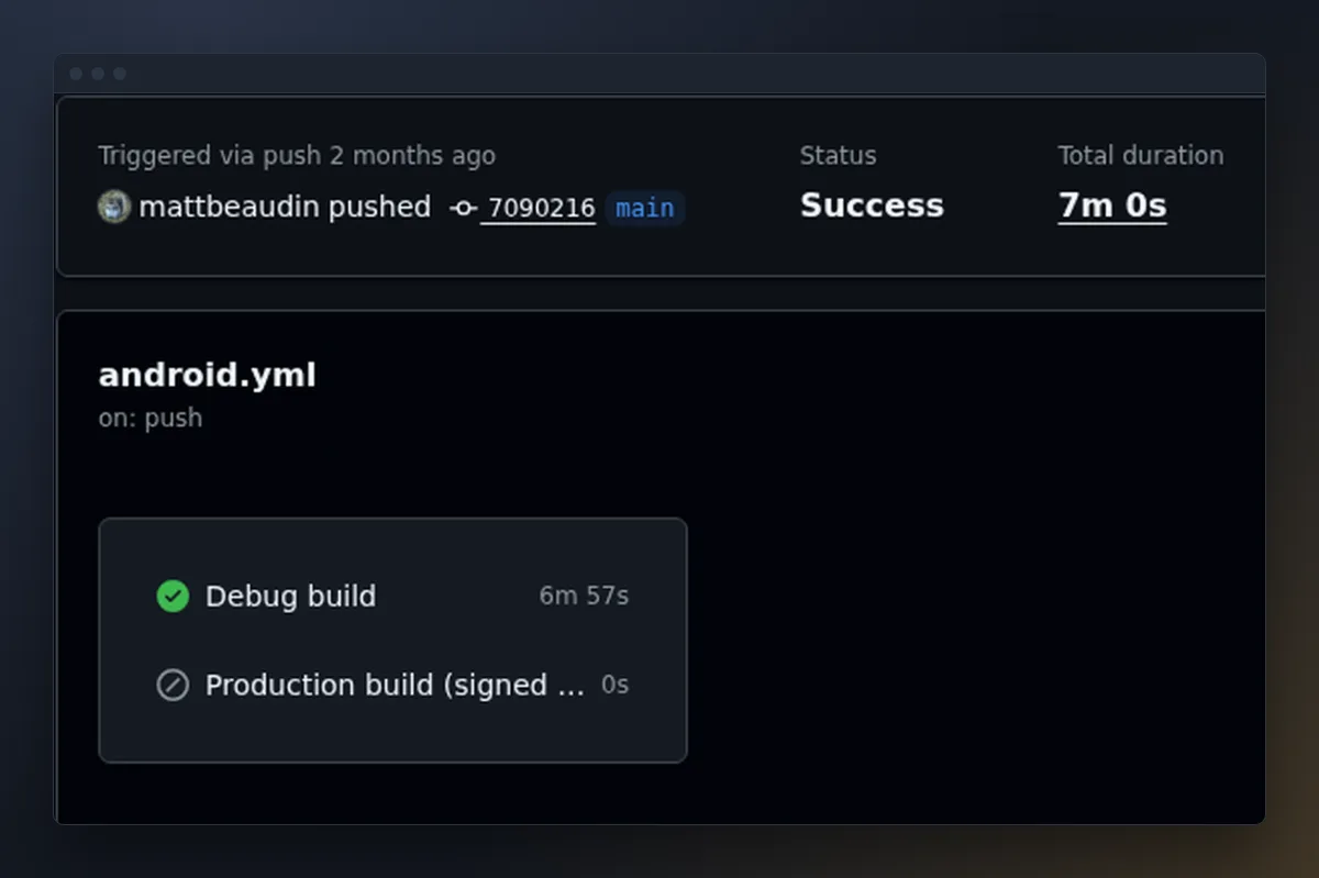 Passing Android workflow run in GitHub Actions with the debug build job